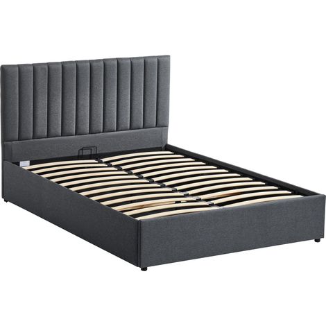 Vellaro Double Ottoman Storage Upholstered 146 cm Linen Bed Frame with Headboard, Dark Grey (1/5)
