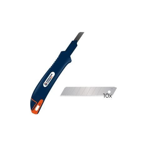 WS24 Cuttermesser 2K Griff 9 mm Abbrechklingen schwarz inkl. 10x Ersatzklingen 9mm - WS24-100069-Set