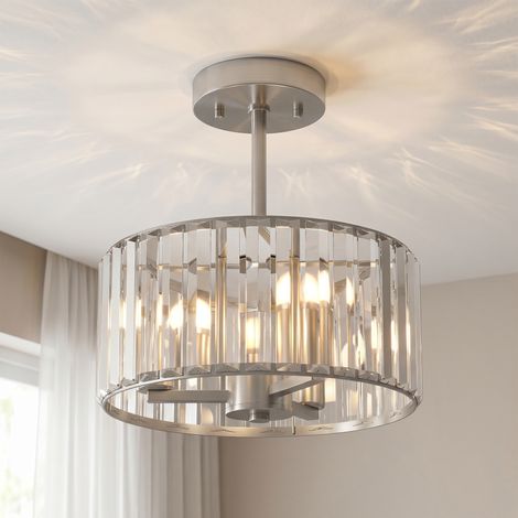HOMCOM Semi Flush Mount Modern Crystal Chandelier Ceiling Light, Silver (1/5)