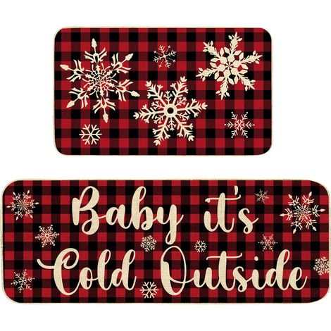 tapis de cuisine Noël paillassons antidérapants lavables en machine buanderie à carreaux et x cm + 2 PCS 50 80 150 rouges noirs (1/5)