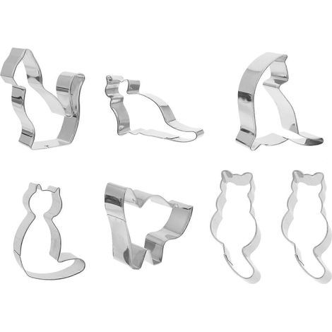 Lot de 7 emporte-pièces en forme de chat, moules à biscuits (style aléatoire)-9.5X7X2.5CM-Silver (1/2)