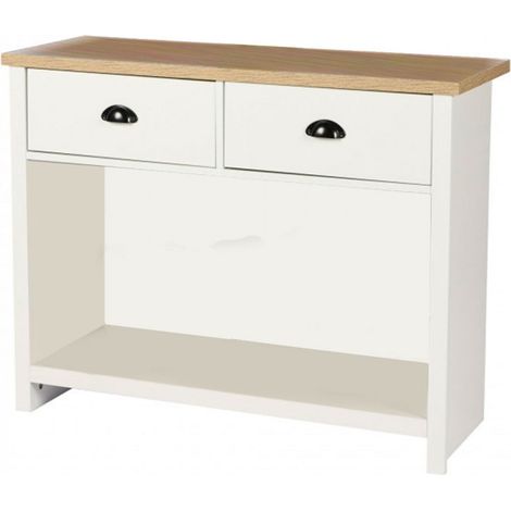 Console 2 tiroirs VIRGINIA style colonial - Blanc et bois - Bois - L 97 x P 35 x H 76 cm - Livraison gratuite (1/3)