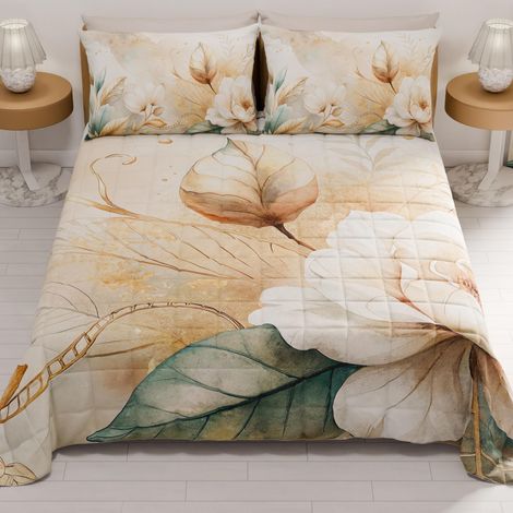 Couvre-lit d'été 170x260 cm 100 g/m² Double Face, Couette légère pour lit Simple, Printemps, Modèle Floral 154, 100% Fabriqué en Italie (1/5)