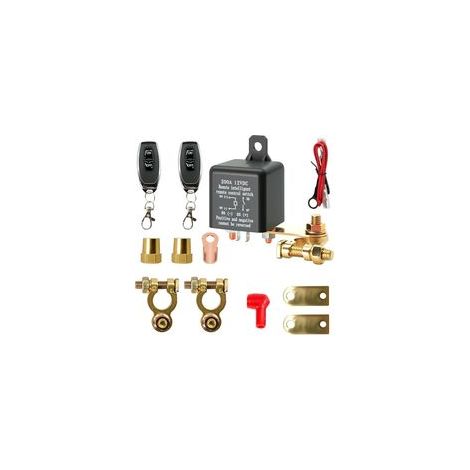 Disjoncteur de batterie 12V avec télécommande, interrupteur de batterie 12V 200A avec 2 poteaux en laiton, 2 bornes de batterie, 2 télécommandes pour moto, voiture, camping-car, bateau, yacht (1/5)