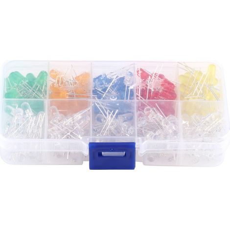 Kit de 200 diodes électroluminescentes (LED) 5 mm, couleurs jaune, rouge, bleu, vert et orange. (1/4)