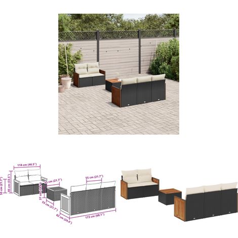 6-tlg. Garten-Sofagarnitur mit Kissen Schwarz Poly Rattan - Gartenmöbel - Gartensorte - Outdoor Möbel - Lounge Set - Rattan Gartenmöbel - Home & Living (1/3)