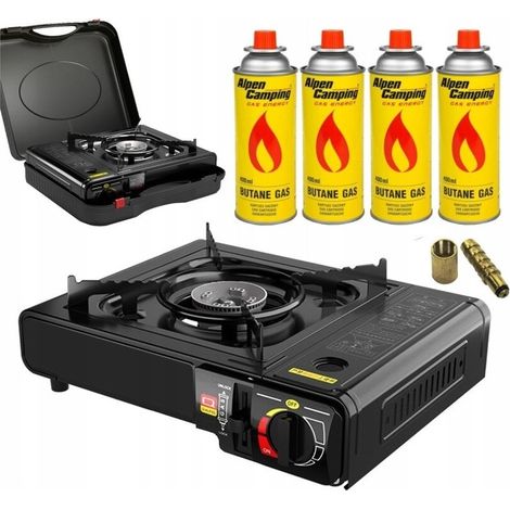 Fornello a gas turistico 2 in 1 con custodia + 4 cartucce di gas Alpen