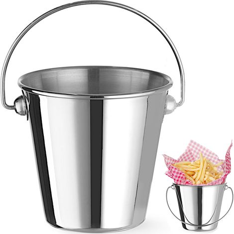 Kleiner Stahleimer mit Griff zum Servieren von Snacks, Durchmesser 90 x 85 mm