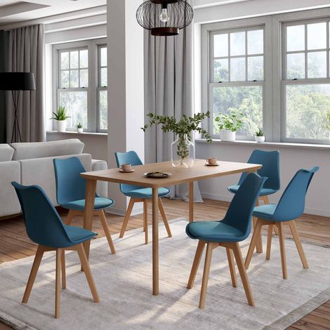 Lote de 6 sillas de comedor escandinavas SARA azul pato (1/5)