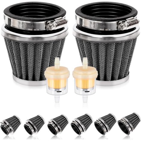 Swpeet 2 pièces 54 mm Filtre à air pour moto avec 2 pièces de filtre à carburant, kit de remplacement assorti, universel, cône d’admission, respirateur, nettoyant de remplacement pour 50cc 110cc 125cc (1/5)