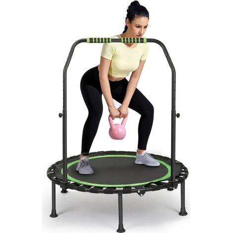 Trampoline de fitness portable pliable 101 cm (39,76 pouces), charge 200 kg, silencieux avec poignée réglable 5 hauteurs, idéal pour fitness adulte à domicile