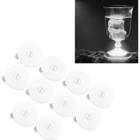 Sous-verres LED lumineux, 10 pièces, plastique cristal, blanc 6cm, avec effets lumineux pour soirées et événements. (1/5)