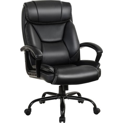 Sedia in pelle con poggiatesta comodo da ufficio, sedia ergonomica per computer e con altezza regolabile, Nero (1/4)