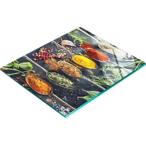 Stilvolles und robustes Glasbrett mit farbenfrohem Gewürzmuster, 60 x 52 cm (1/5)