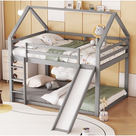 MEUBLIV Letto a castello bambini 140x200 grigio con scivolo e scala, senza materasso (1/5)