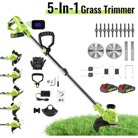 Tagliaerba elettrico a batteria, rifilatore per erba elettrico, attrezzo da giardinaggio elettrico con 2 batterie Makita, per taglio e rifinitura