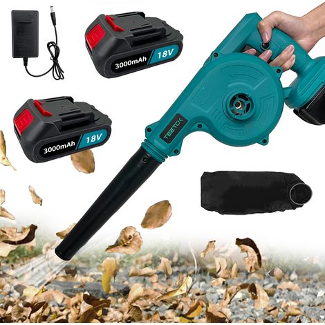 Teetok – Souffleur à batterie 18V 2 en 1 avec 2 batteries 3.0Ah – Moteur 21000 tr/min – Nettoyage voiture, jardin, intérieur – Compatible Makita - FIL 2 EN