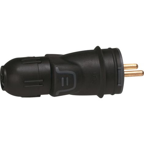 Fiche caoutchouc noire 2p+t 16 a connexion auto et presse-étoupe male