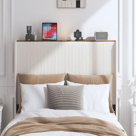 Cadre de lit plateforme rembourré 160200 avec tête de lit en tissu, design à bords arrondis / antidérapant et silencieux / lattes métalliques / sommier non requis. (1/5)