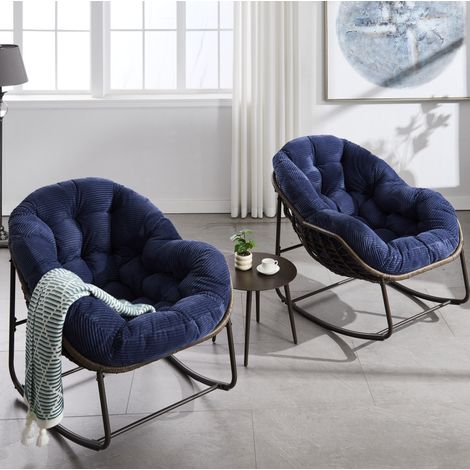 Sillón mecedora de exterior de resina trenzada con cojines 106 x 90 x 78 cm azul oscuro HAVRYA