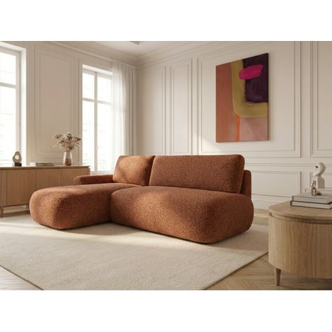 BOBOCHIC - Canapé d'angle convertible TANGO tissu bouclette Angle gauche  Orange (1/5)