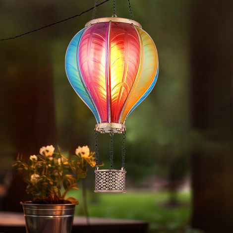 Lampe solaire à suspendre Lampe extérieure Ballon à air chaud multicolore Effet de feu Décoration de jardin Lampe de balcon, 20x 0,5W 1600K blanc chaud, DxH 14 x 46,5 cm (1/5)