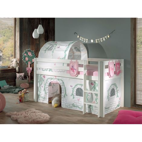 Cama de media altura 90x200 con somier y funda Birdy Vipack Pino - Blanco