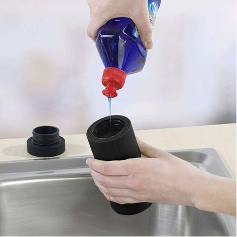 Distributeur de savon à vaisselle rechargeable, bouteille fendue en silicone, distributeur de savon pour les mains, huile essentielle, lotion, shampoing, revitalisant, liquide vaisselle, noir (1/4)