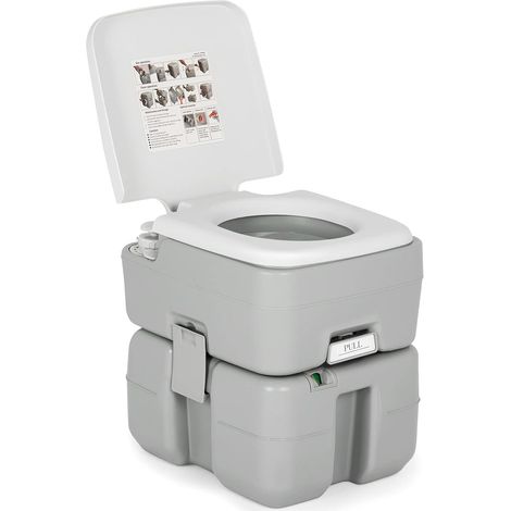 COSTWAY Toilette WC Portatile da Campeggio con 20 L di Serbatoio Acque Reflue e Pompa di Scarico, Indicatore del Livello dell’Acqua, Carico Massimo 200 kg, Ideale per Adulti e Bambini (1/5)