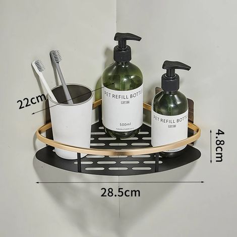(noir or01) Étagère de salle de bain, étagère de douche en aluminium, étagère de douche en verre, finition noire, panier de rangement à ventouses, accessoire de salle de bain (1/5)