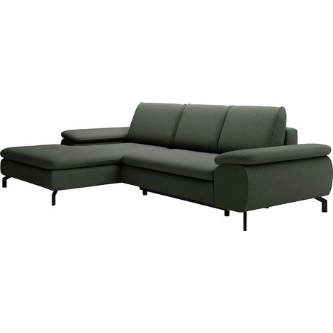 Canapé d'angle gauche convertible en tissu texturé vert ARCHIBALD (1/5)