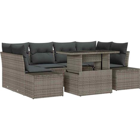 Sofa Set with Cushion Height Adjustable 7 pcs Grey Poly Rattan vidaXL