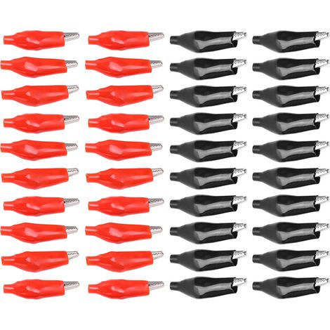 Pinces de test en acier inoxydable rouge et noir pour les connexions électriques délicates des batteries, avec capuchon isolant de protection. (1/5)