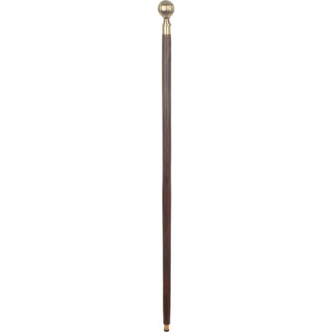 Bastón de madera oscura con pomo redondo de latón dorado 95 cm