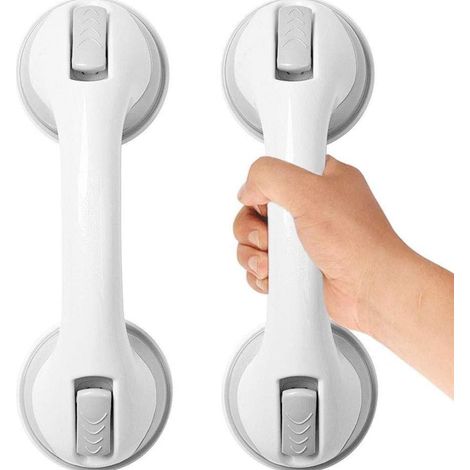 Poignée de maintien avec ventouse et système de dégagement rapide pour salles de bain, lot de 2, installation sans perçage, couleur gris clair (1/5)