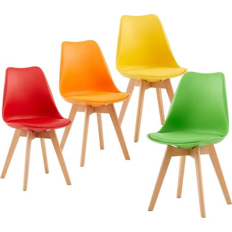 4er Set Esszimmerstühle Skandinavisch mit PU-Kissen, Massivholzbeine, bunt (1/5)