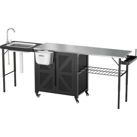 YODOLLA Grillwagen, klappbare outdoorküche aus Edelstahl für Terrasse rollbare Kücheninsel die Staufach, Spülbecken, Küchenwagen, Vorbereitungstisch und Grillstation in einem vereint (1/5)