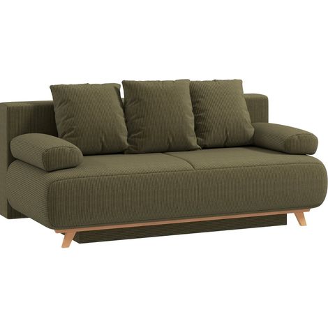 Schlafsofa 188x100x84 cm aus Holz dunkelgrün mit Stauraum für kleines Wohnzimmer – MEUBLIV (1/5)