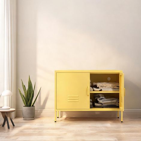 Armoire de rangement métallique jaune avec étagères ajustables (1/5)