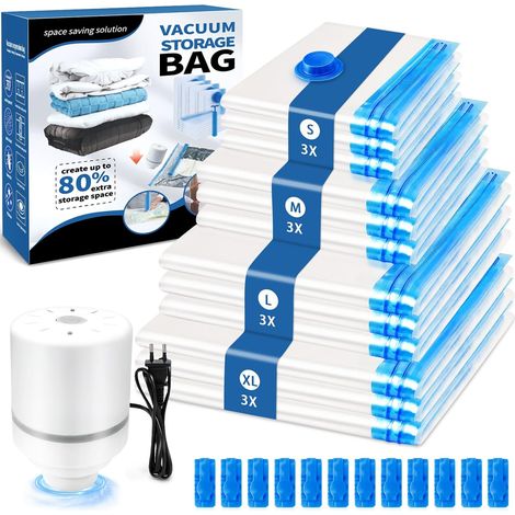 Sac Sous Vide - 12 Pièces - PA+PE - Avec Pompe Électrique - Pour Vêtements Et Couettes - 4 Tailles (1/5)