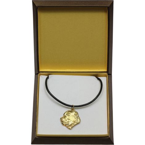 Perro pastor de Asia Central: collar para perro en caja de regalo, colgante chapado en oro para amantes de los perros, impresionante joyería de Art-Dog. (1/5)