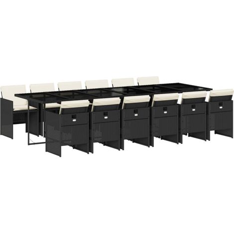 Maison Exclusive - Set da Pranzo da Giardino 13pz con Cuscini Nero in Polyrattan