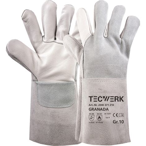 TECWERK Schweißerhandschuhe Granada Gr. 10 grau EN 388/407/12477 6PA TW EN II