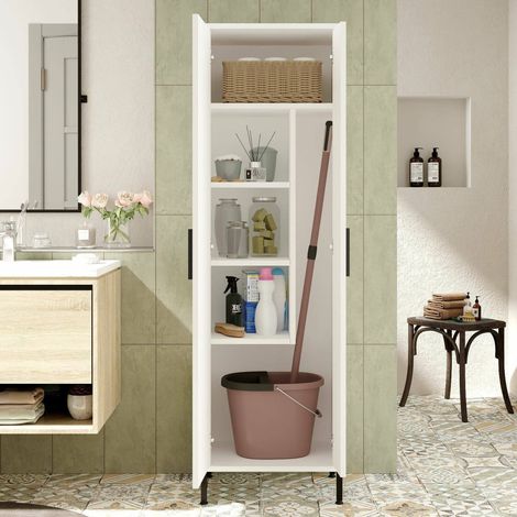 Armario Multiusos 1 Puerta Niala, 4 Estantes, Ropero, Una puerta, 50x165h cm Blanco (1/4)