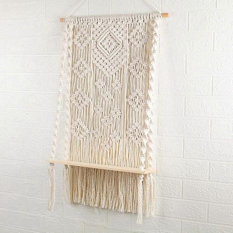 Étagère murale en macramé style bohème avec étagère flottante en bois et organisateur de plantes (1/4)