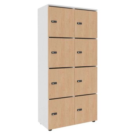 Casier flexycaz 8 cases blanc 2 x 4 cases l 80 x p 42 x h 173,5 + pass - portes individuelles - Chêne clair - Maxiburo