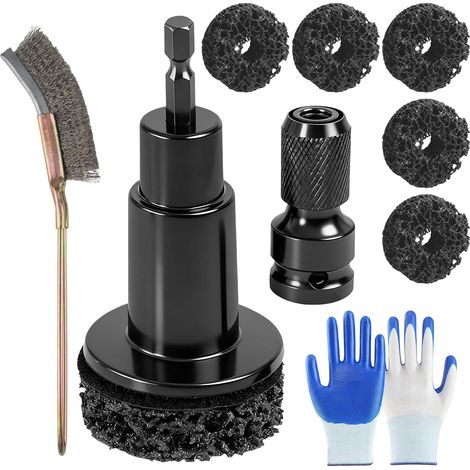 Outil de Nettoyage de Moyeu de Roue Ponceuse de Moyeu de Roue vec 6 Têtes de Meulage 1 Adaptateur 1 Paire Gants pour Voitures Camions Kit Nettoyage Moyeu Roue Perceuse Clé à Chocs 1/2Po (1/5)
