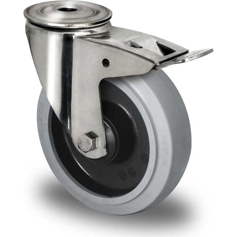 CASCOO Rückenlochlenkrolle mit Totalfeststeller ø 160 mm Serie R4E2 Kugellager Edelstahl