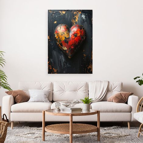 Wandbild 3D Herz Liebe im Retro Stil auf schwarzem Hintergrund 40x60 (1/4)