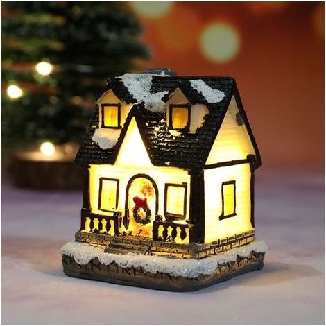 Maison de Noël à piles, décorations de village de Noël électriques, bâtiment illuminé, décorations de Noël LED, accumulation de neige C (1/5)